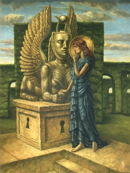 Jake Baddeley Oilpainting Bewitching the Sphinx 60 x 60 cm